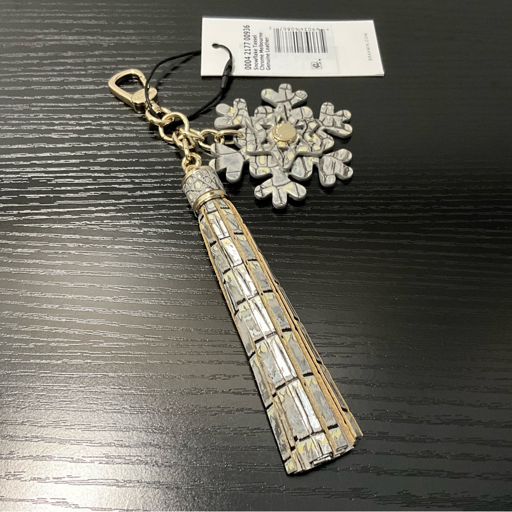 Brahmin Gold and Silver Snowflake Tassel Keychain